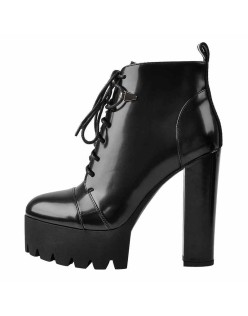 Black Platform Chunky Heels Ankle Boots