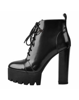 Black Platform Chunky Heels Ankle Boots