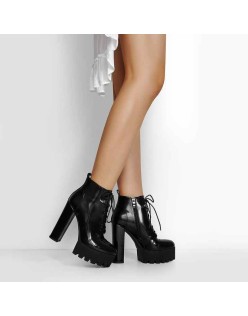 Black Platform Chunky Heels Ankle Boots