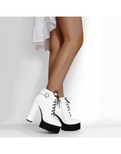 White Platform Chunky Heels Ankle Boots