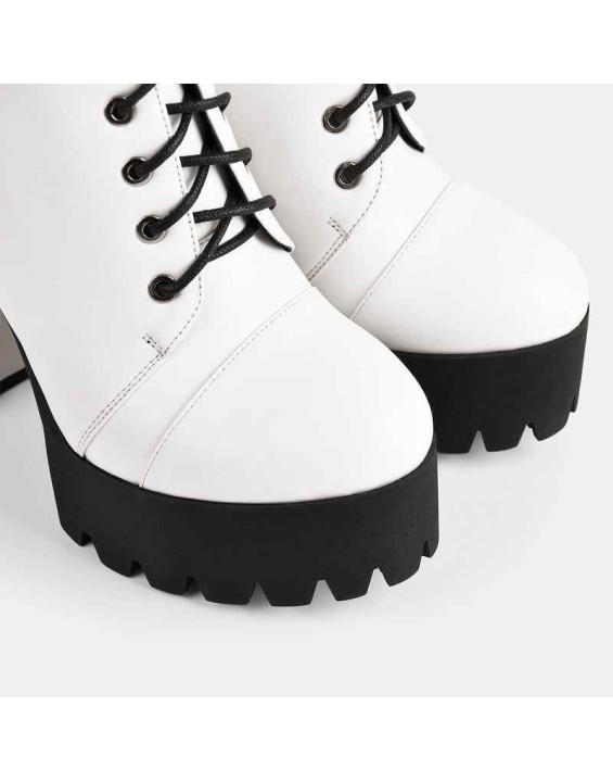 White Platform Chunky Heels Ankle Boots