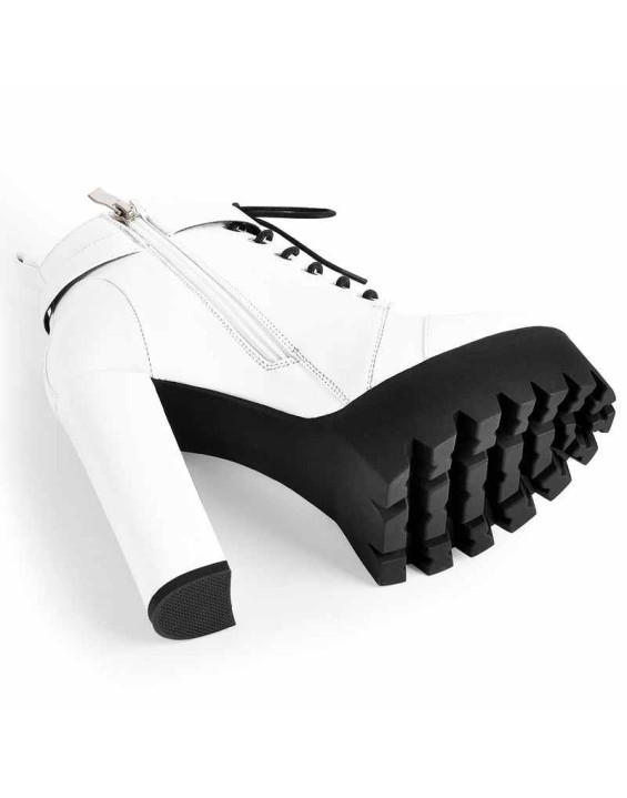 White Platform Chunky Heels Ankle Boots
