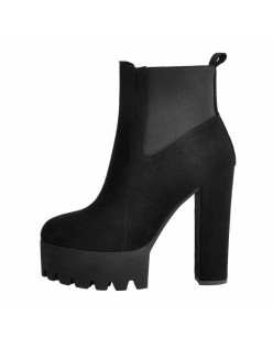 Black Suede Chunky High Heel Ankle Boots