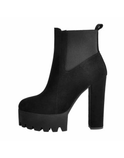 Black Suede Chunky High Heel Ankle Boots