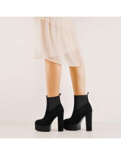 Black Suede Chunky High Heel Ankle Boots