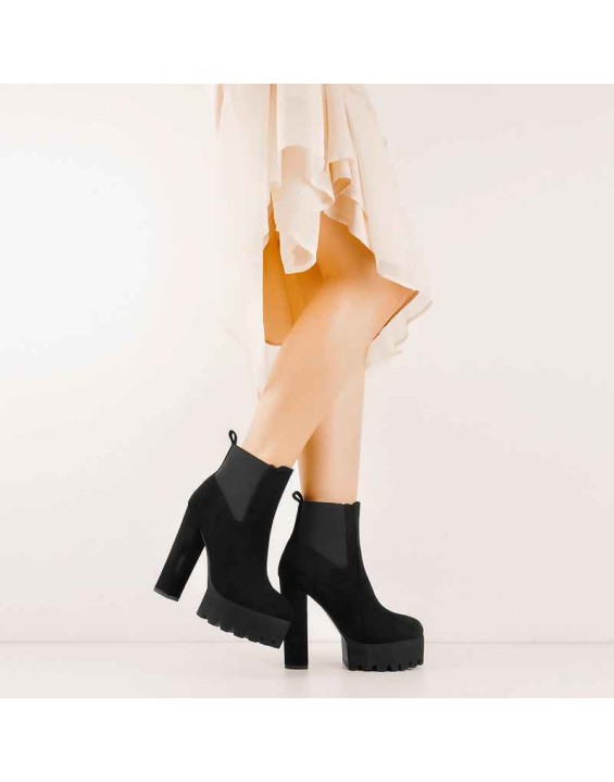 Black Suede Chunky High Heel Ankle Boots