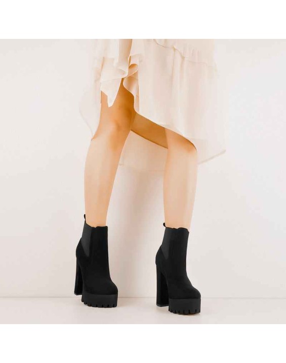 Black Suede Chunky High Heel Ankle Boots