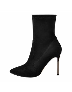 10cm Black Suede Metal Heel Boots