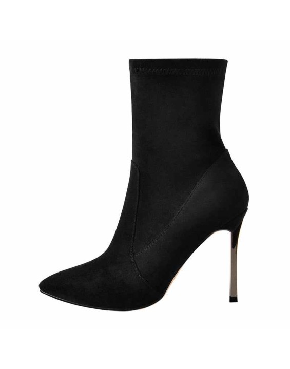 10cm Black Suede Metal Heel Boots