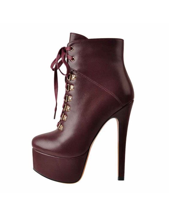 Burgundy Lace Up Platform Boots