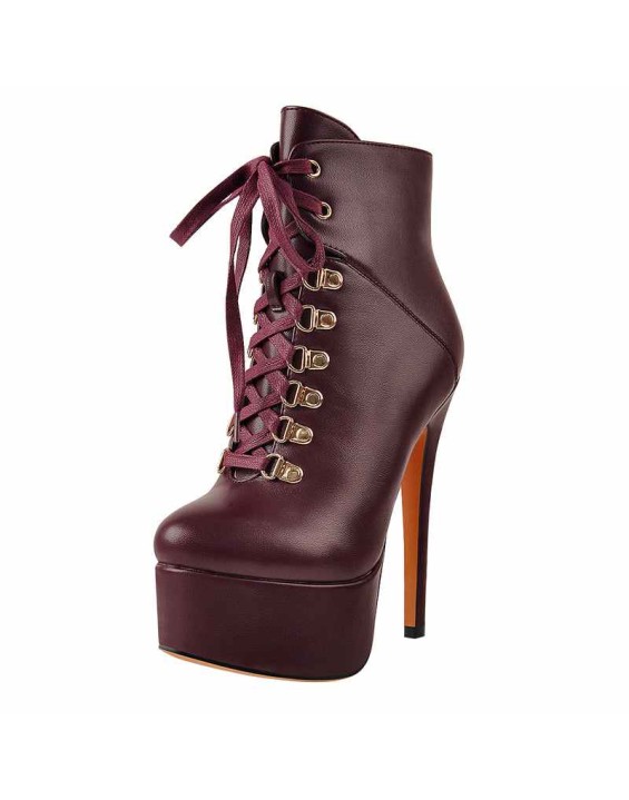 Burgundy Lace Up Platform Boots