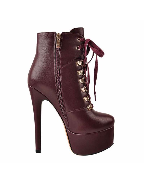 Burgundy Lace Up Platform Boots