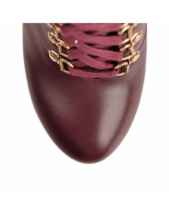 Burgundy Lace Up Platform Boots