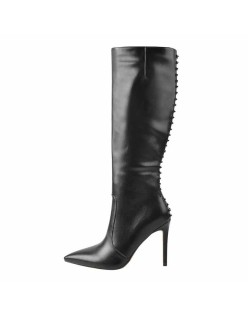 Rivet Pointed Toe Stiletto Knee High Boots