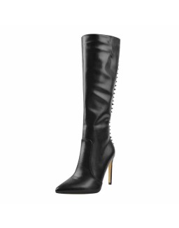 Rivet Pointed Toe Stiletto Knee High Boots