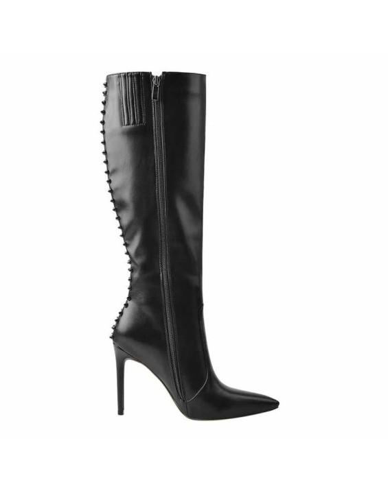 Rivet Pointed Toe Stiletto Knee High Boots