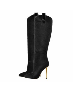 Suede Fur Pointed Toe Stiletto Knee High Boots