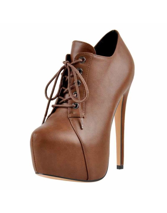 Brown Leather Platform Zipper Stiletto Ankle Boots