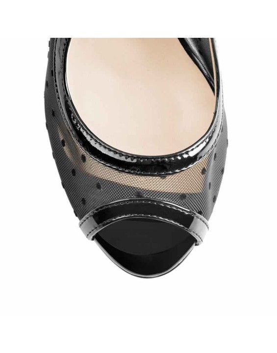 Peep Toe Black Platform Grid High Heel Stiletto Pumps