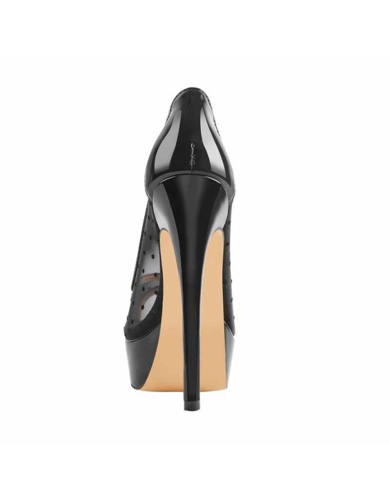 Peep Toe Black Platform Grid High Heel Stiletto Pumps