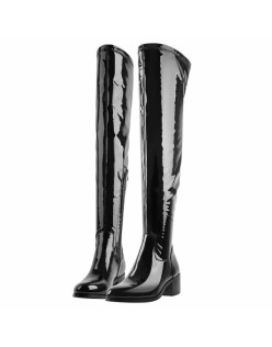 Black Patent Leather Knee High Boots
