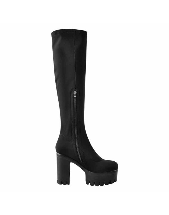 Black Platform Knee Chunky Heels Boots