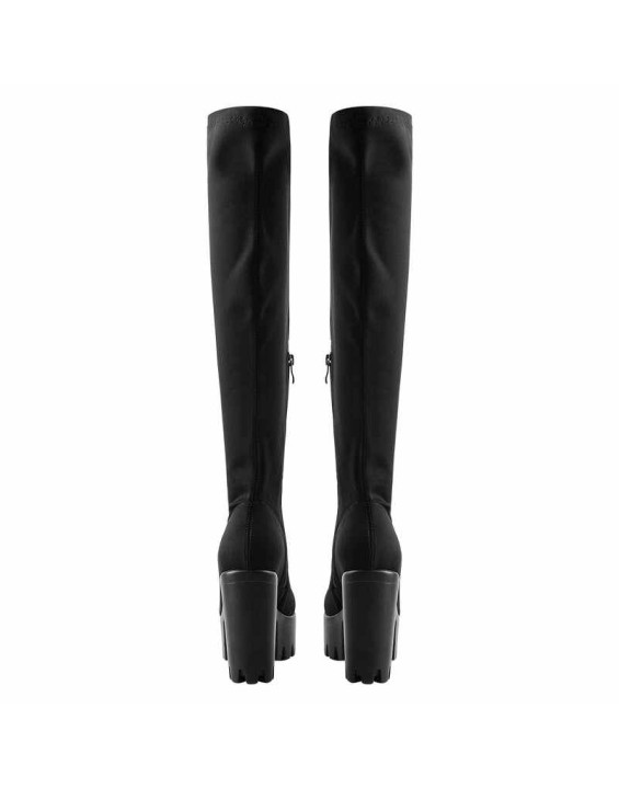 Black Platform Knee Chunky Heels Boots