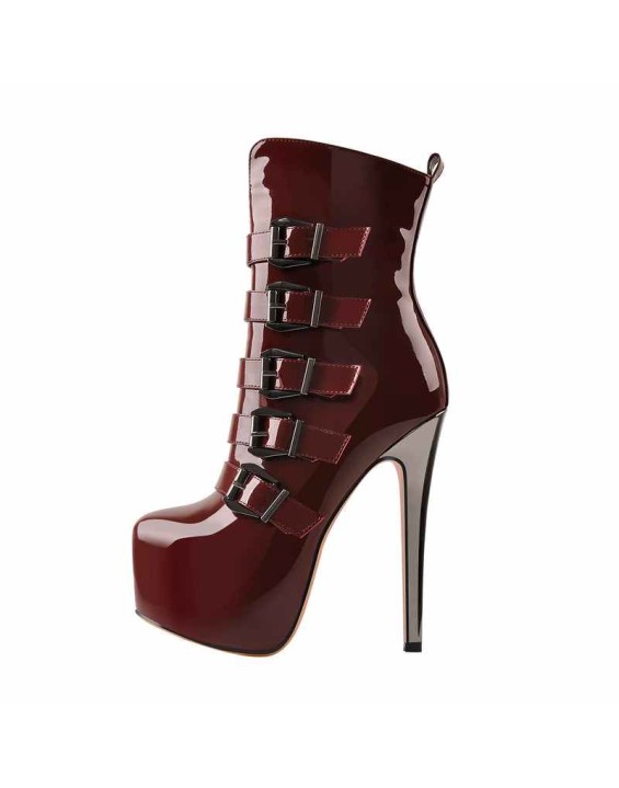 Burgundy High Heel Stiletto Boots