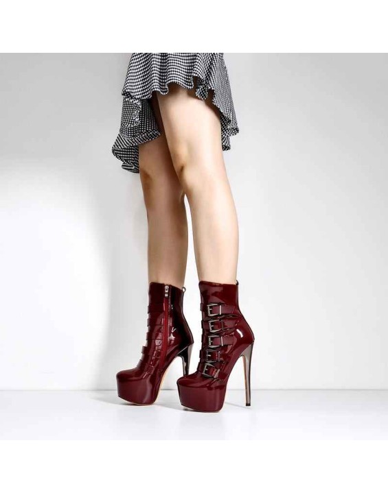 Burgundy High Heel Stiletto Boots