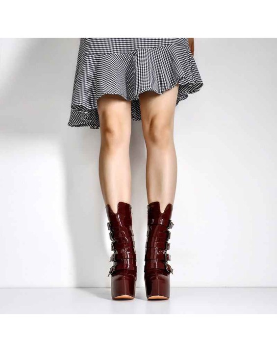 Burgundy High Heel Stiletto Boots