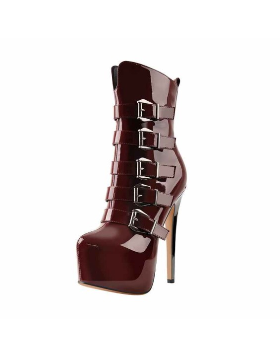 Burgundy High Heel Stiletto Boots