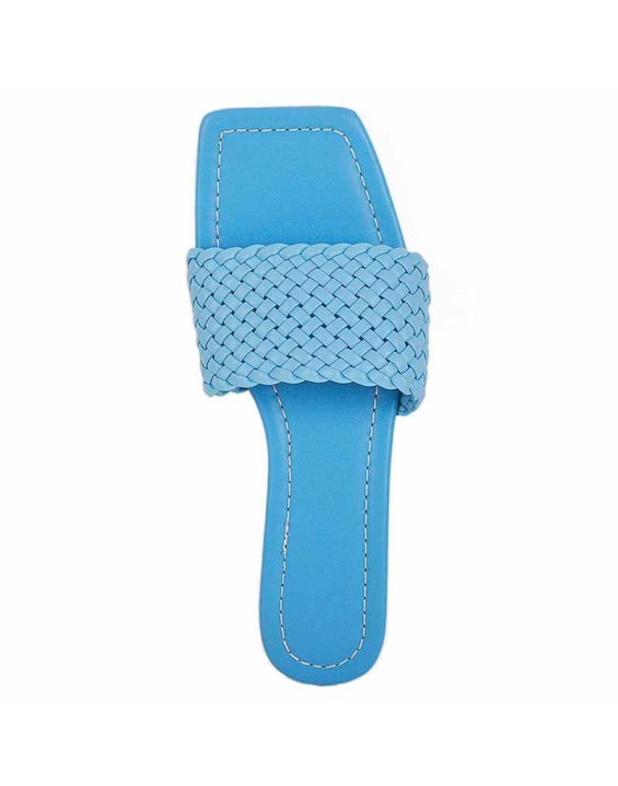 Squre Open Toe Blue Flat Sandals