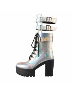 Holographic Platform Chunky Heels Boots