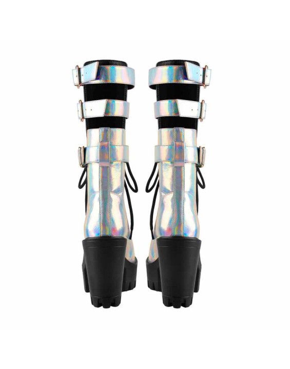Holographic Platform Chunky Heels Boots