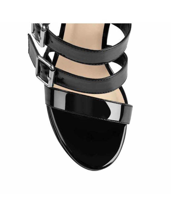 Round Toe Black Knee High Stiletto Boots Sandals