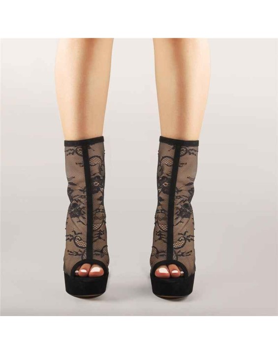 Mesh Flower Peep Toe Platform Chunky High Heel Sandals Boots