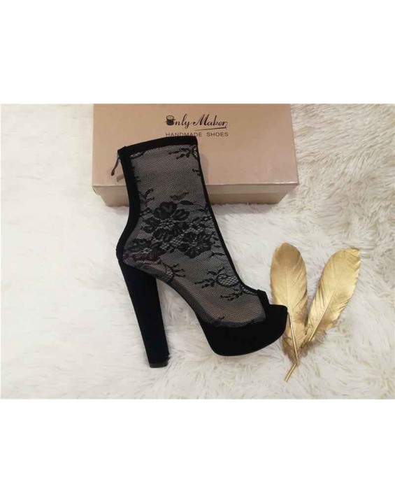 Mesh Flower Peep Toe Platform Chunky High Heel Sandals Boots