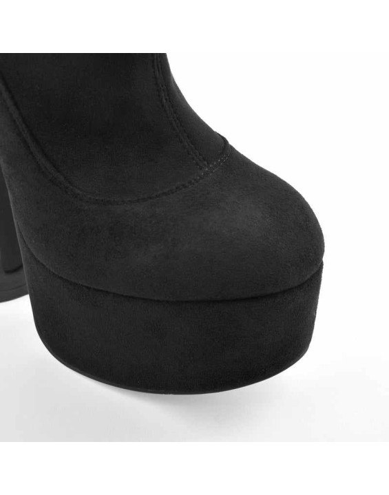 Black Round Toe Suede Platform High Heel Boots
