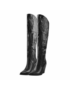 Pointed Toe Embroidery  Chunky Heel Western Boots