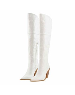 Pointed Toe Embroidery  Chunky Heel Western Boots