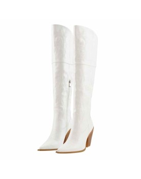 Pointed Toe Embroidery  Chunky Heel Western Boots
