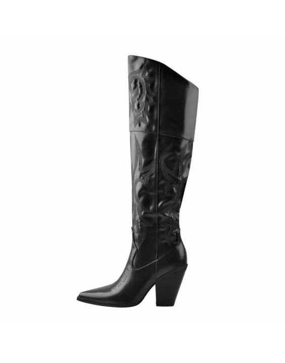 Pointed Toe Embroidery  Chunky Heel Western Boots