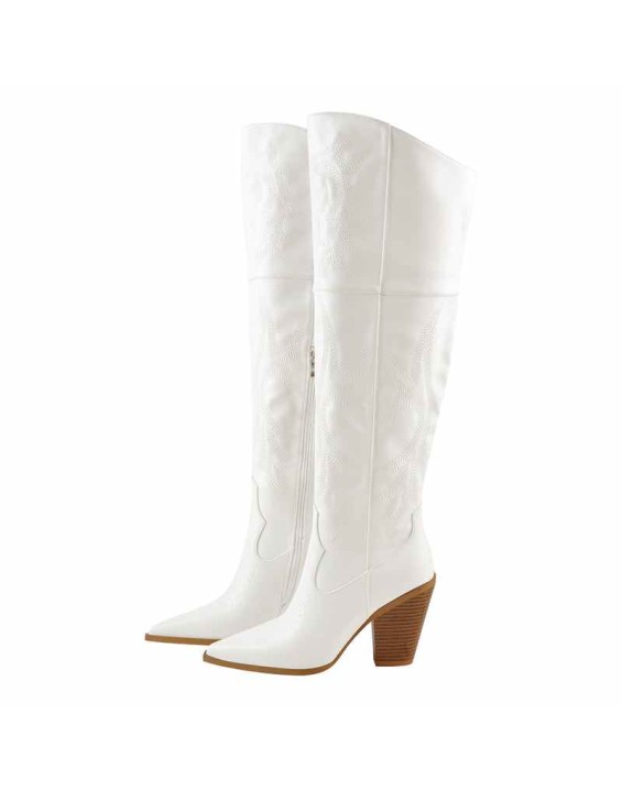 Pointed Toe Embroidery  Chunky Heel Western Boots
