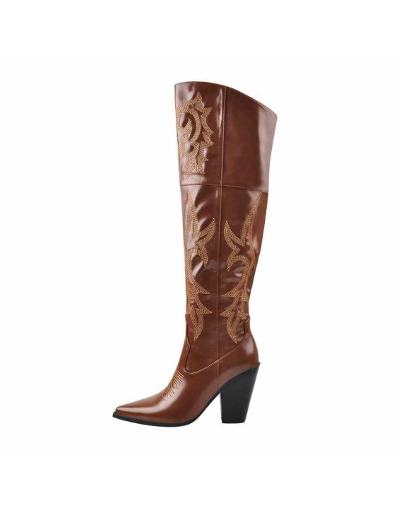 Pointed Toe Embroidery  Chunky Heel Western Boots