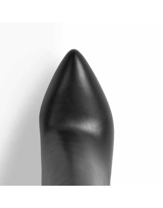 Pointed Toe Matte Black Knee High Metal Heels Stiletto Boots