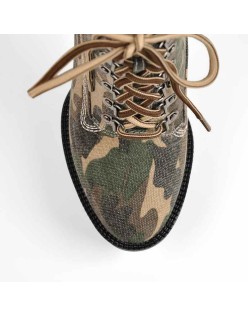 Camo Round Toe Platform Lace Chunky High Heels Ankle Boots