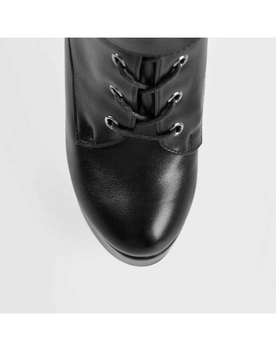 Black Round Toe Platform Belt Lace Zipper High Heel Boots