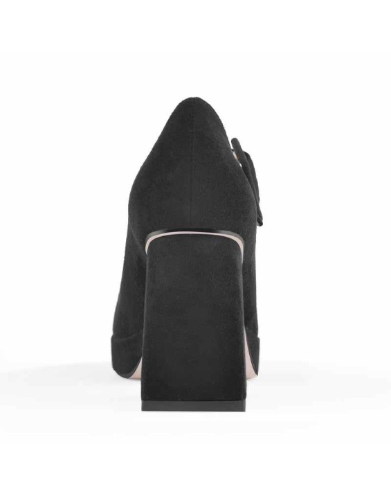 Square Toe T-Type Black Chunky Heels Pumps