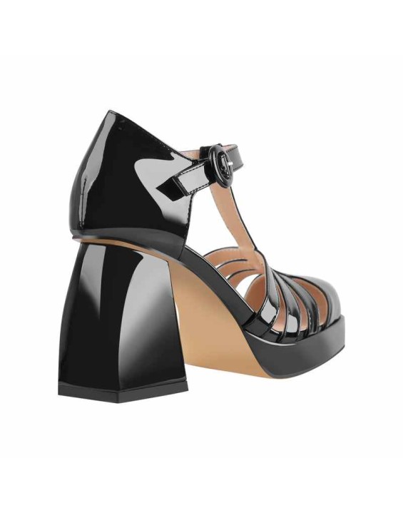 Square Patent Black Chunky Heels Pumps