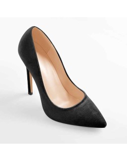 Pointed Toe Stiletto Slip-On Black Velvet Pumps